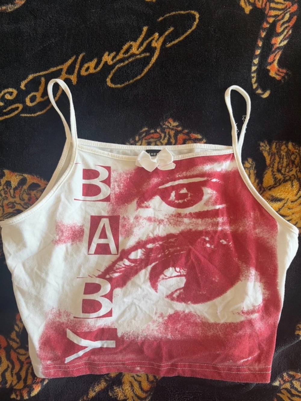 Shein S Red & White Eyeball Bow Crop Top | y2k Cyberpunk